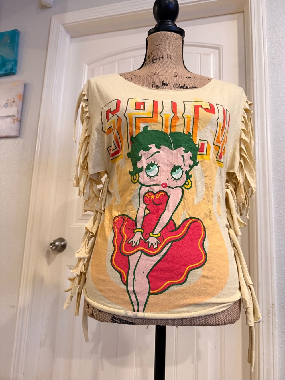 Spicy Betty Boop Fringe Tee - yellow & Red